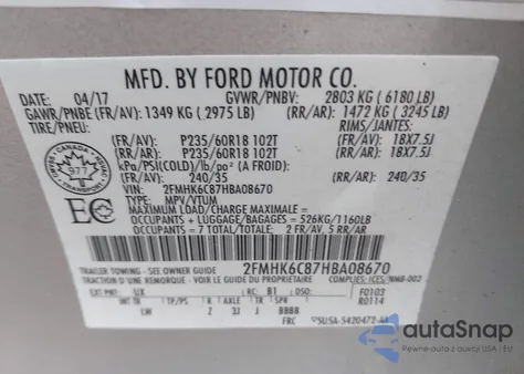 2017 Ford Flex Sel из США, поврежденный, VIN 2FMHK6C87HBA08670